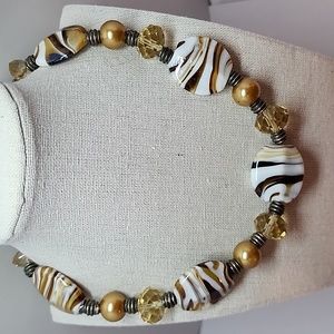 Crystal Glass & Faux Pearl Necklace